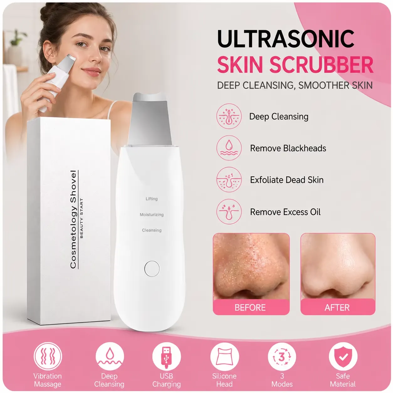 Ultrasonic Skin Scrubber Deep Cleaning Peeling